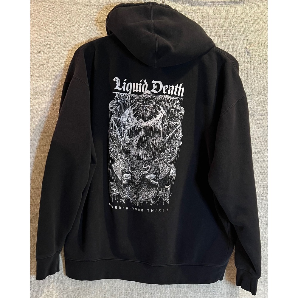 Liquid Death Murder Your Thirst Skull Zip Up Hoodie Black XL Mens Graphic Sweat